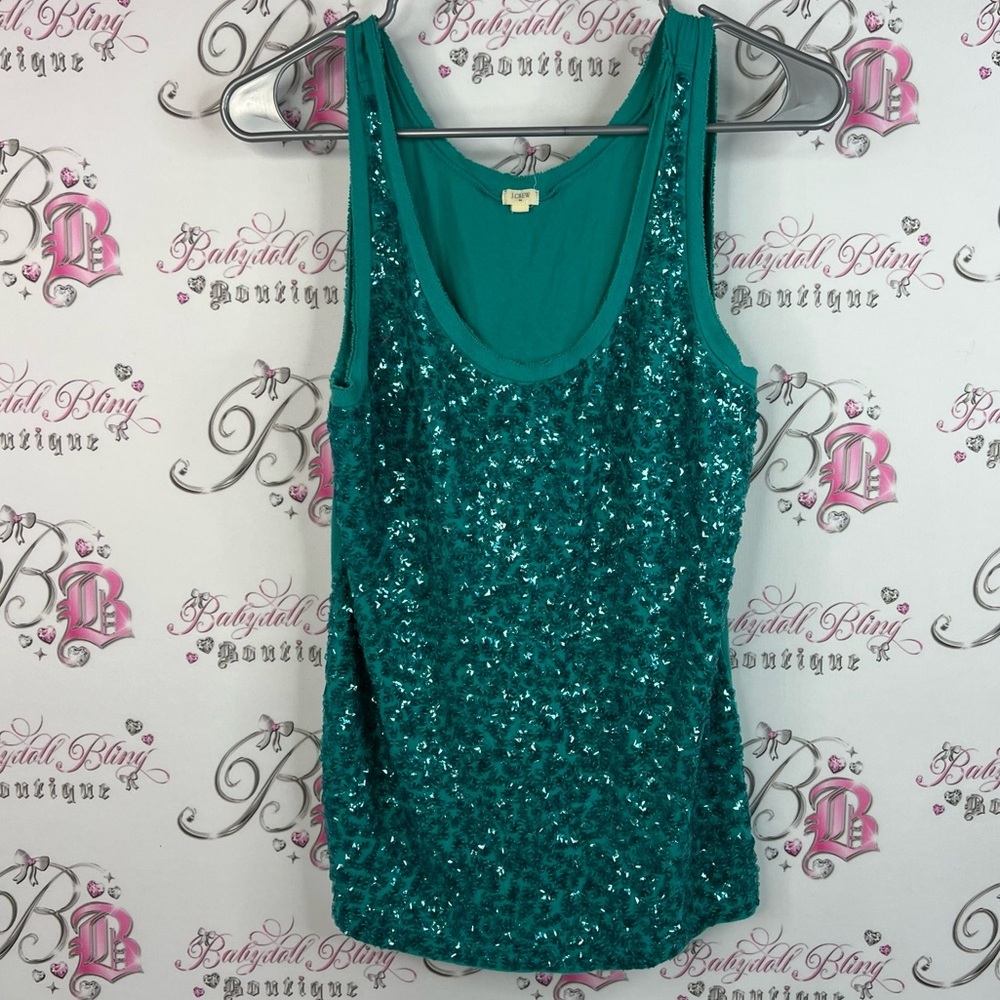 J. Crew tank top sparkly shimmer sequins blue green Teal Sequin Tank Top